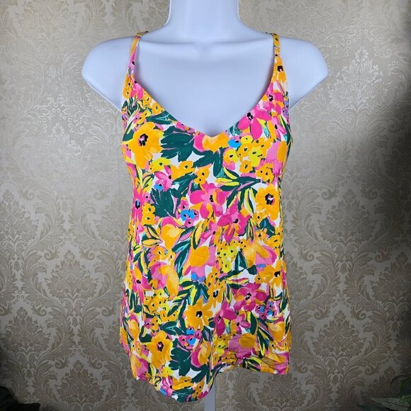 Anne Cole Size Large Orange Floral Tankini Top Adj Straps Removable Padding NWT - Picture 1 of 15